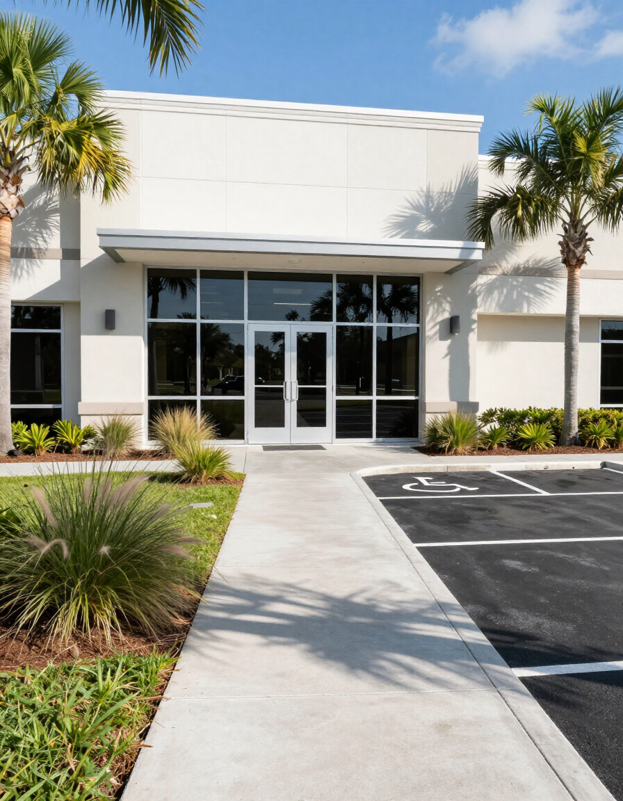 Commercial building exterior with clean parking area in Northwest Florida