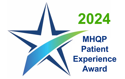 MHQP Patient Experience Award logo, star with a blue and green gradient and 