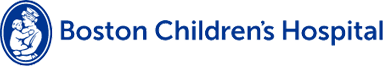 Boston Children's Hospital logo. A mother holds a child in a blue oval, with the hospital name in dark blue text.