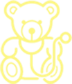 Yellow outline of a teddy bear holding a stethoscope.