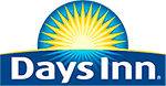 Logotipo de Days Inn con un amanecer amarillo sobre un fondo azul y texto blanco.
