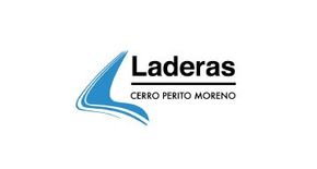 Logotipo de Laderas Cerro Perito Moreno con gráfico de montaña azul y texto negro sobre fondo blanco.