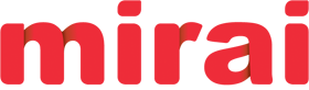 Logotipo rojo en minúsculas de “mirai” sobre fondo blanco.