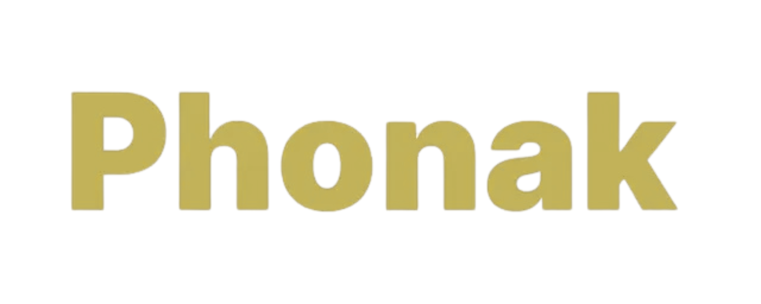The word phonak is written in gold on a white background
