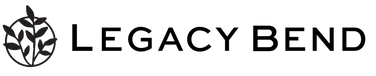 A black and white logo for legacy bend with a plant in the middle.
