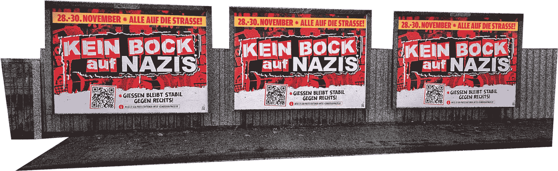 Plakatwand mit Kein Bock Auf Nazis Plakaten.