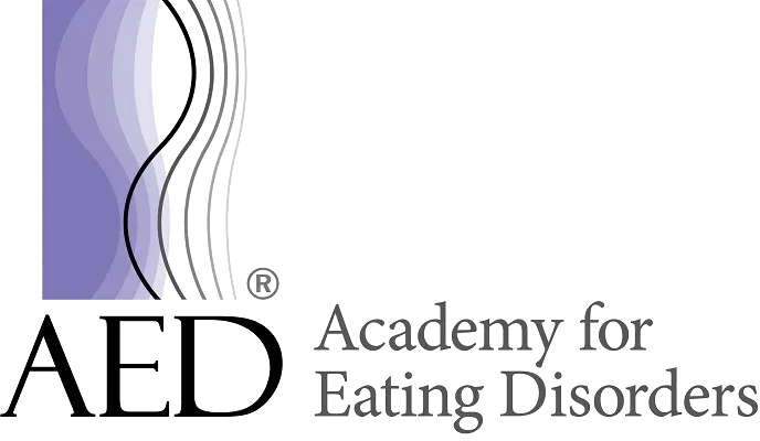 AED Academy for Eating Disorders logo with purple abstract figure and text