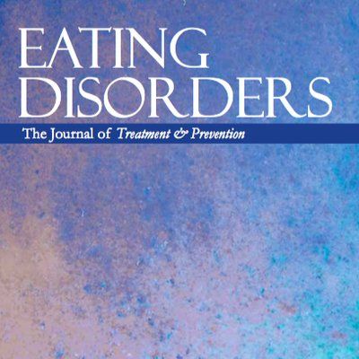 Cover of the journal “Eating Disorders” on a blue and purple marbled background.