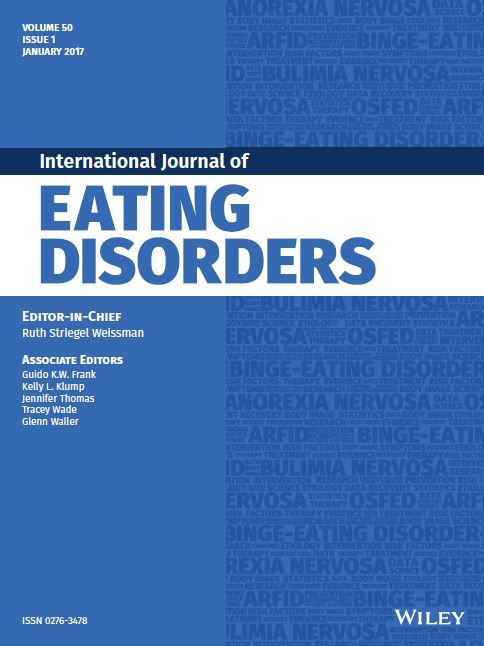 Blue journal cover titled “Eating Disorders” with Wiley branding and editor names.