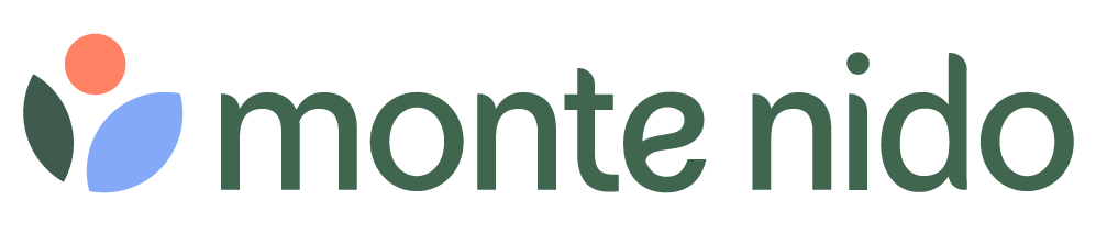 Monte Nido logo with green and blue leaf icons and orange dot on a white background