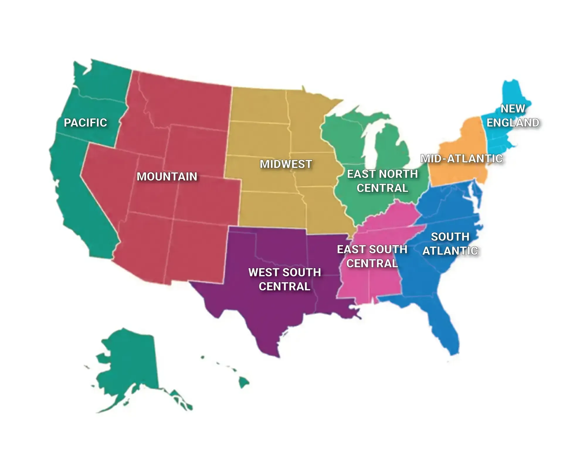 A map of the united states divided into regions