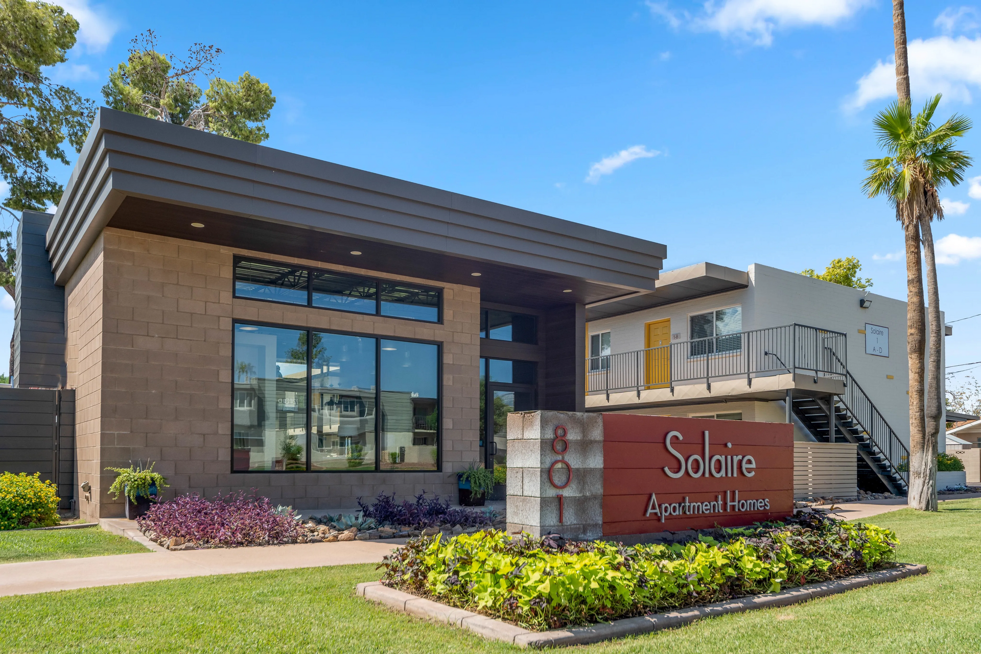 Apartment leasing office building at Solaire on Scottsdale.