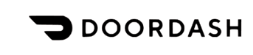 A black and white logo for doordash on a white background.