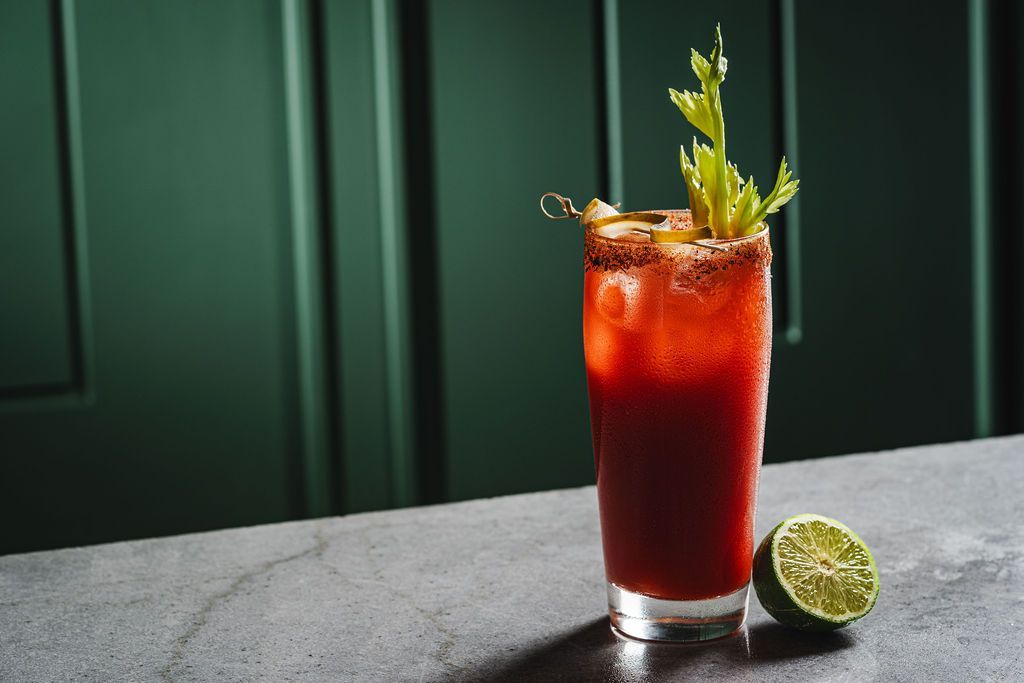 Caesar with a celery and lime garnish.