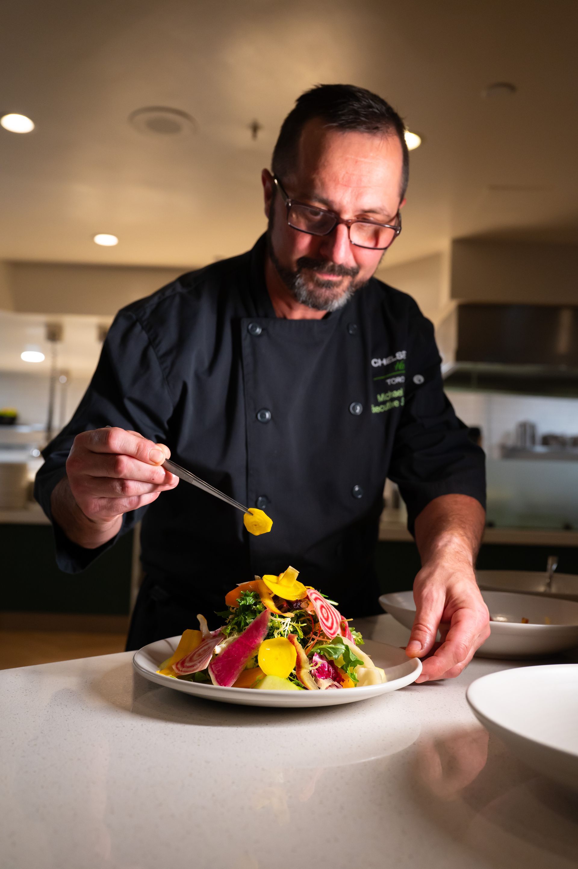 Chef plating food