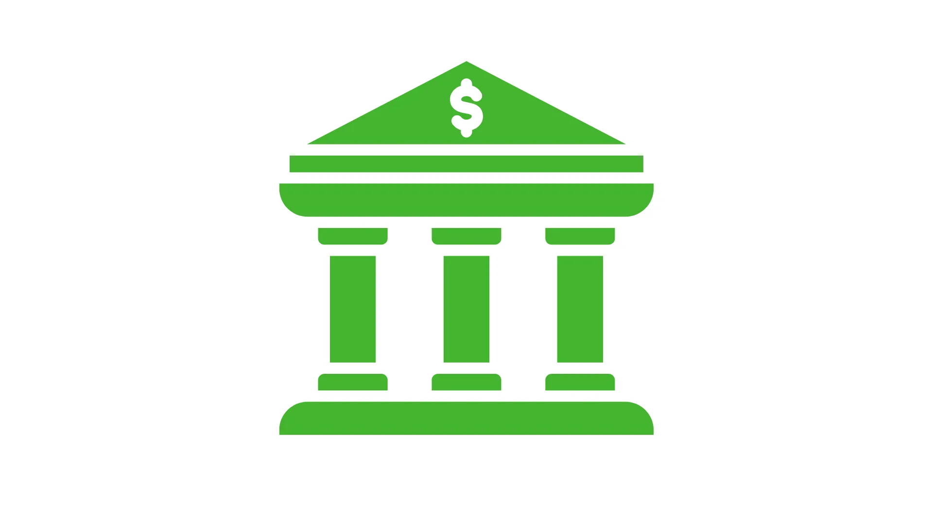 Green bank building icon with a dollar sign on the roof