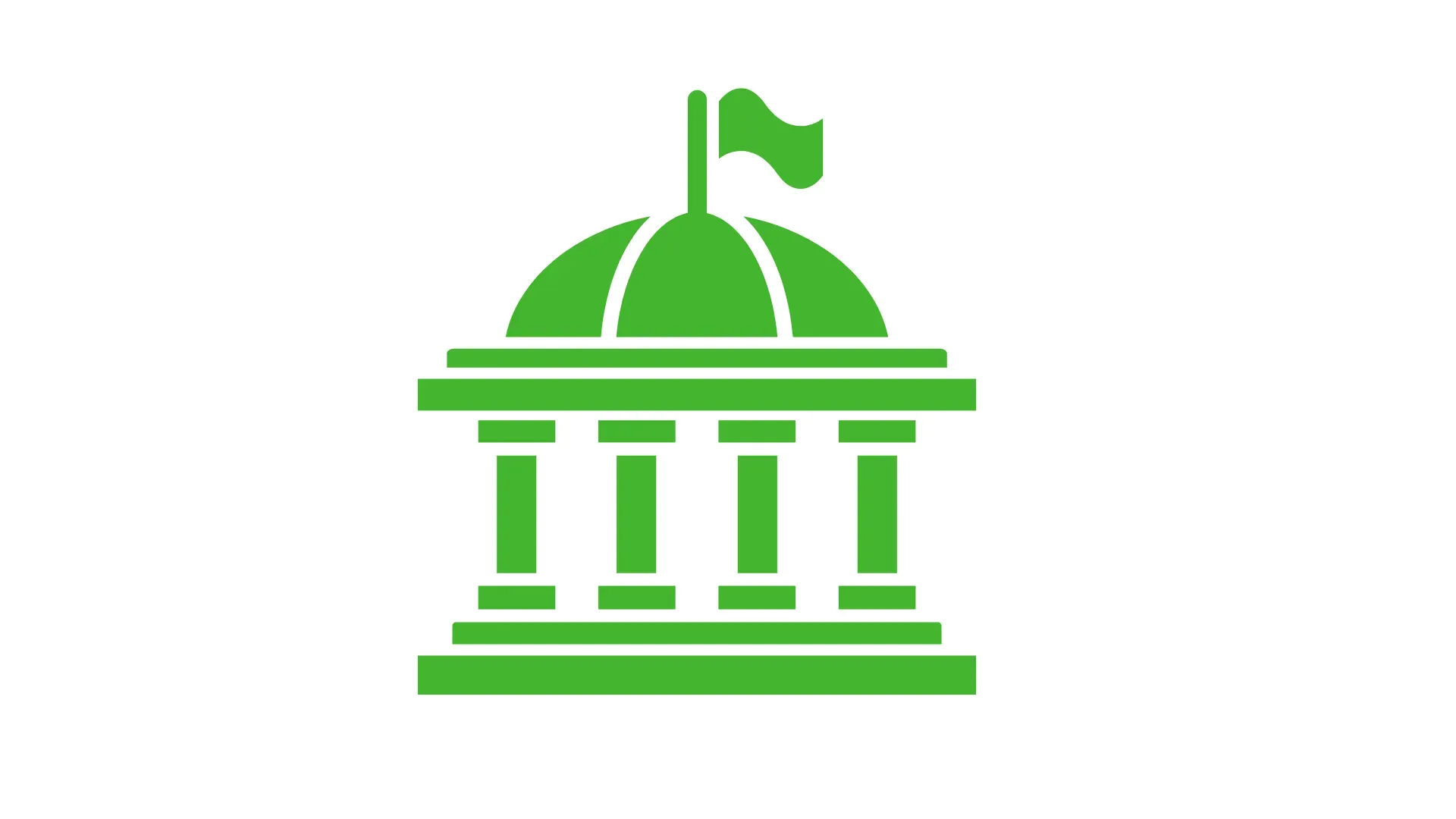 Green government building icon with dome and flag