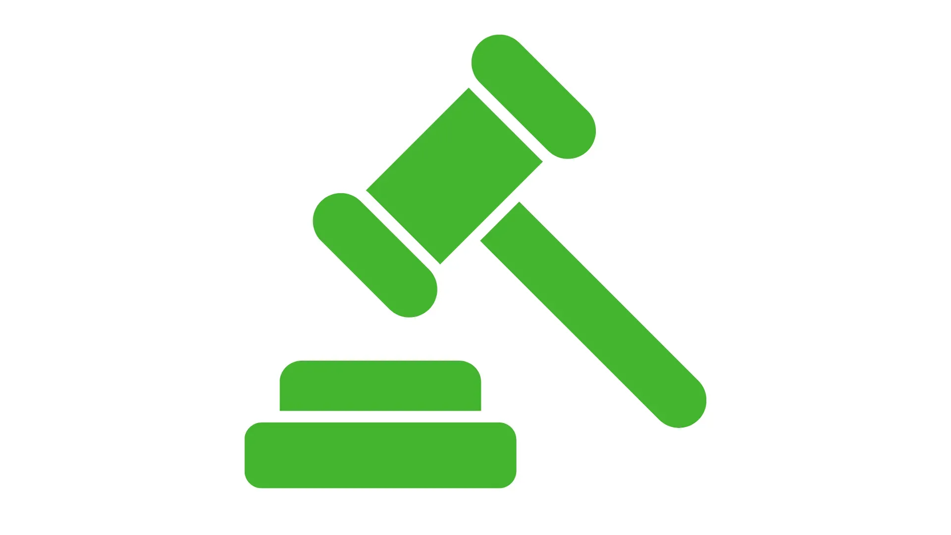 Green judge gavel icon on a white background