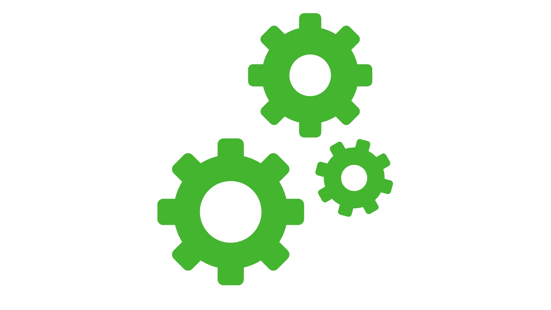 Three green gears on a white background.
