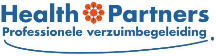 Een blauw en rood logo voor gezondheidspartners