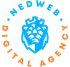 Een blauw en oranje logo voor nedweb digital agency