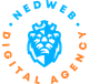 Een blauw en oranje logo voor nedweb digital agency