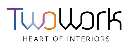 Het logo voor twowork is een hart van interieurbedrijf.