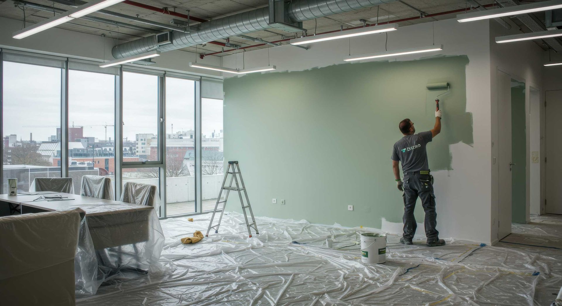 Local Painter Touching Up Office Wall Paint In Hervey Bay