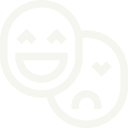 A white icon of a smiley face and a sad face.