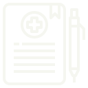An icon of a doctor 's note with a pen.
