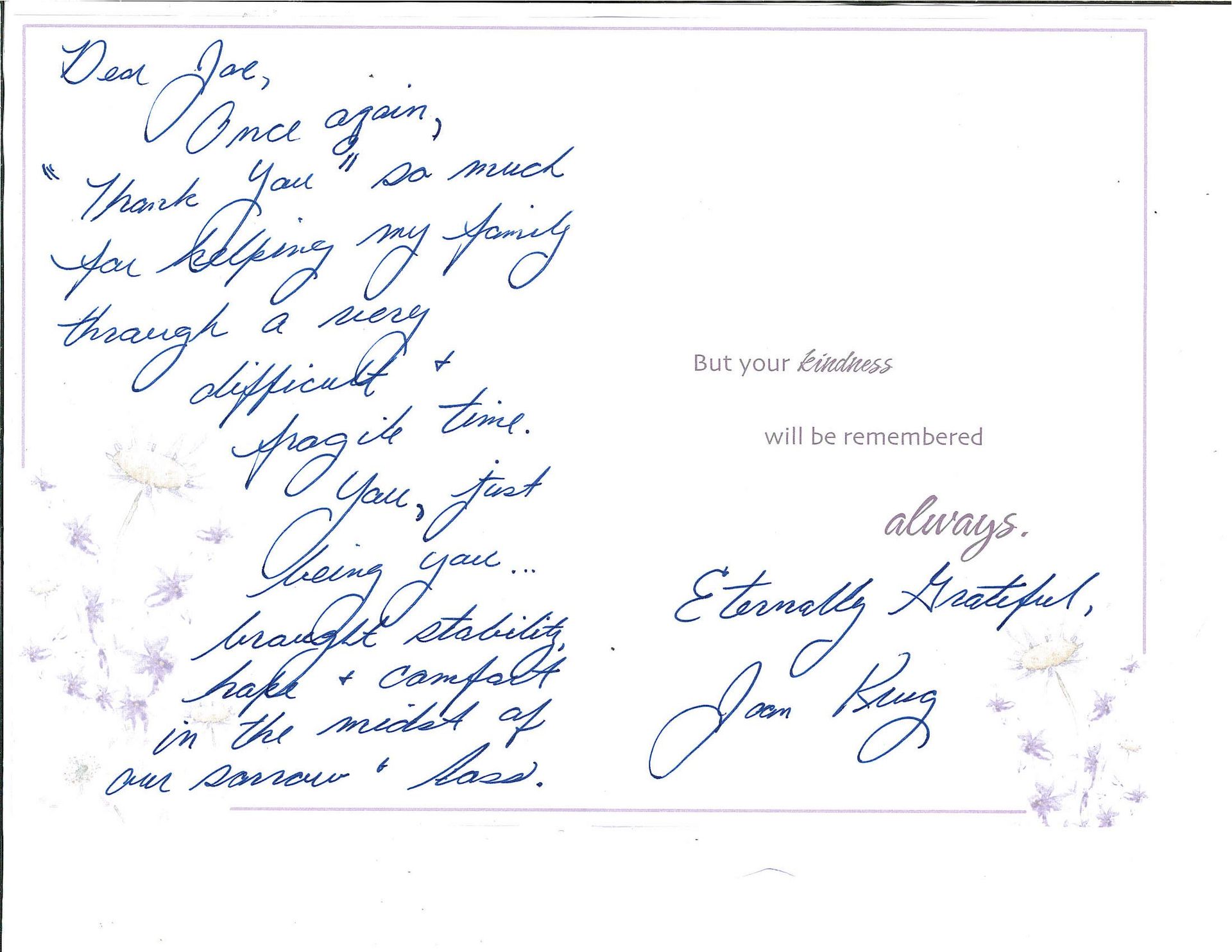 A handwritten note on white paper with blue ink and a printed “For your records” section.