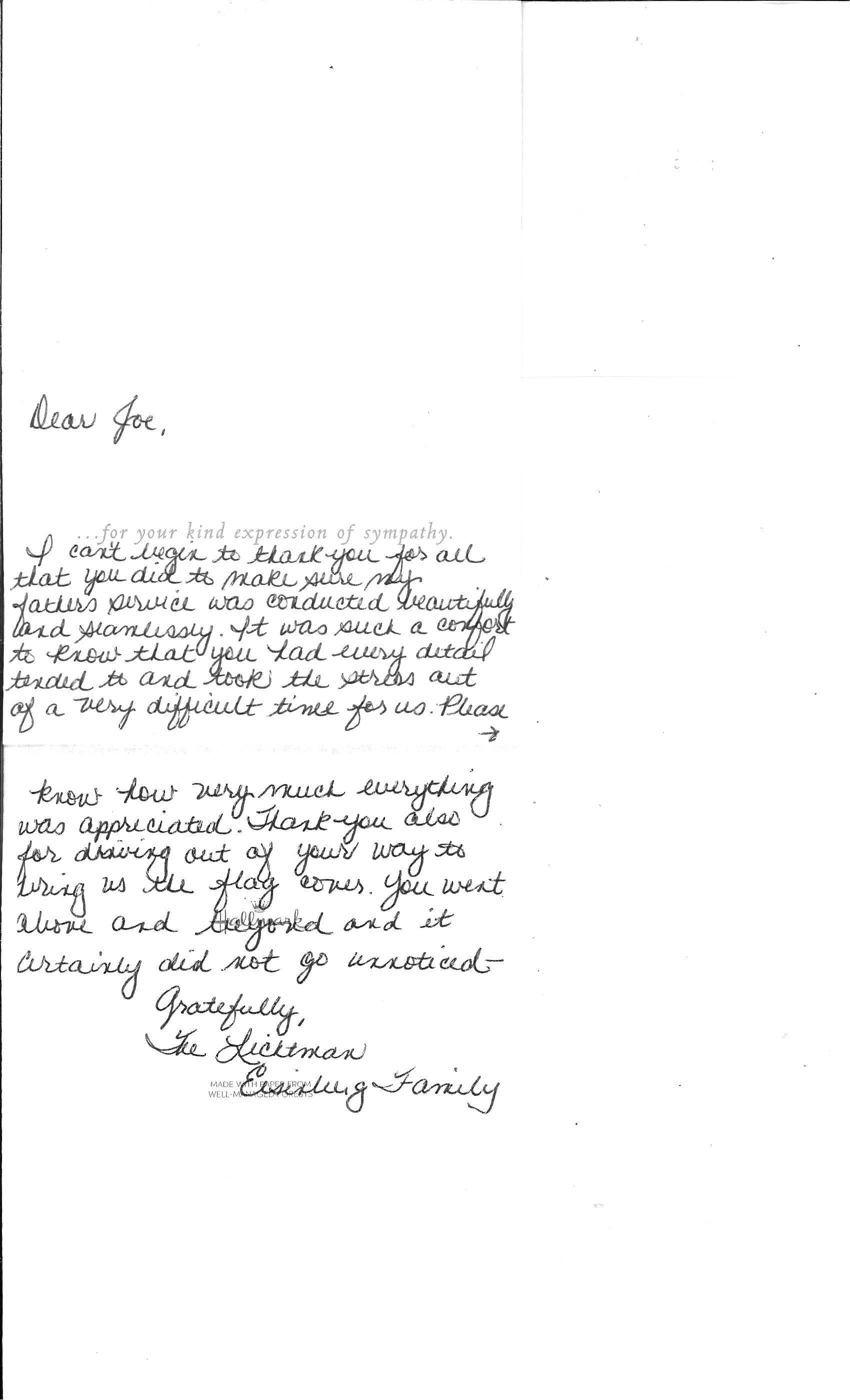 Handwritten letter on white paper with a signature near the bottom left.