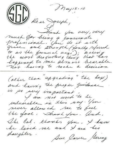 Vintage handwritten letter on white paper with a circular logo in the top left.