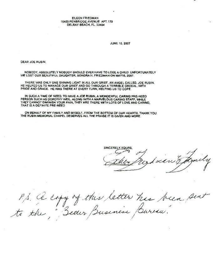 Typed letter with handwritten signature and note at the bottom on white paper.