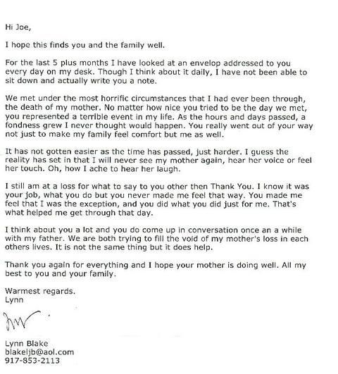 Typed letter on white paper with a handwritten note at the top and a signature at the bottom.