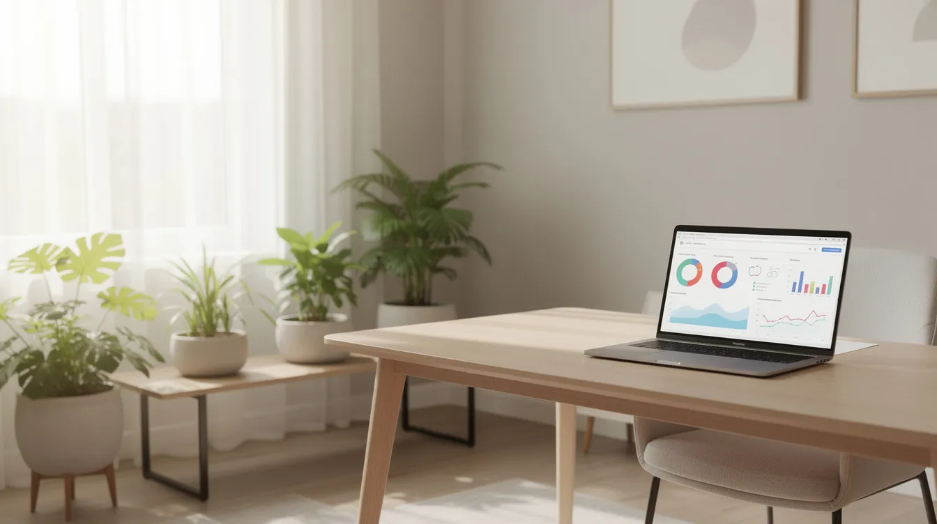 The image depicts a serene consultation room filled with natural light, adorned with green plants, and featuring a laptop displaying health data charts related to zinc levels and immune function. This inviting space emphasizes the importance of zinc supplementation for immune health and overall wellness.