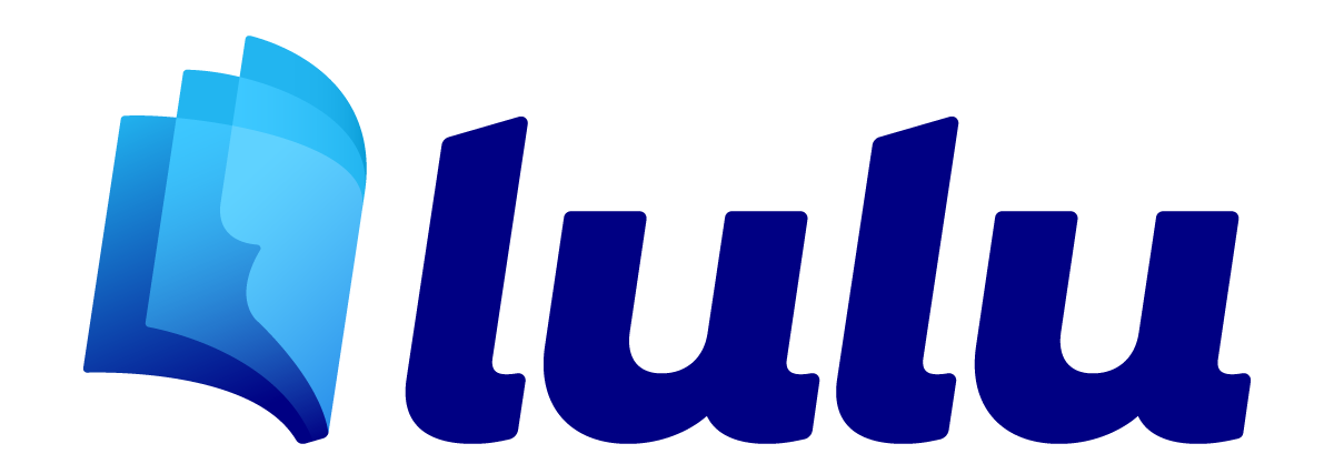 The Lulu logo: a blue abstract open book icon next to the word