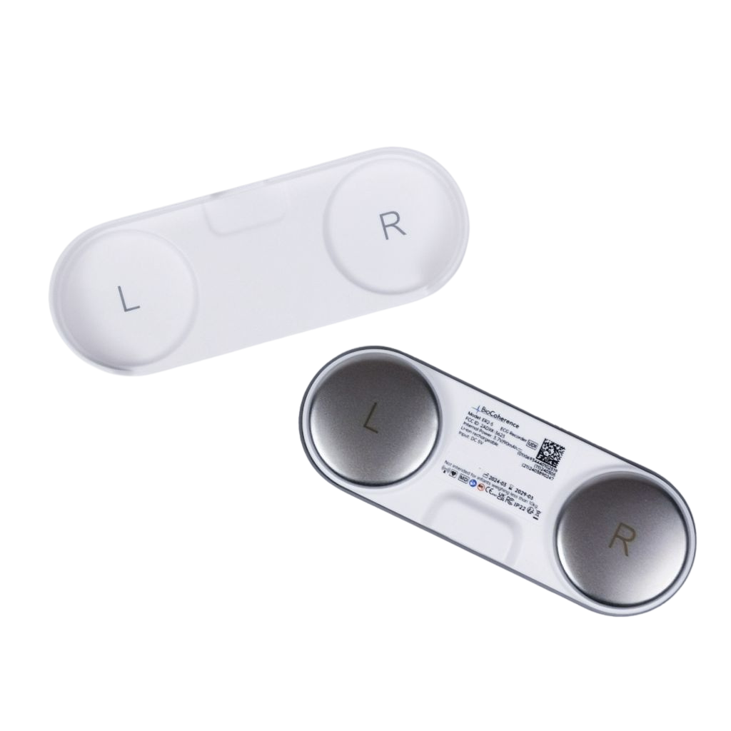 Two white and silver contact lens cases marked