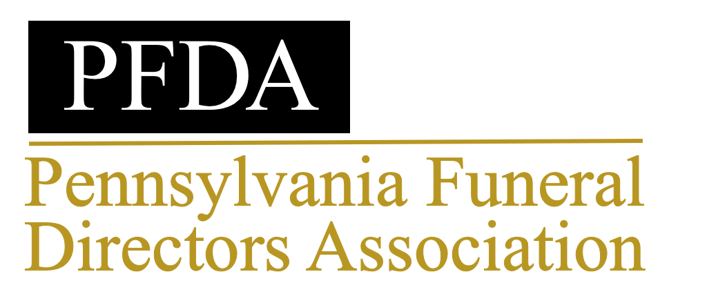 PFDA logo with Pennsylvania Funeral Directors Association in gold text on white