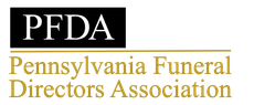 PFDA logo with Pennsylvania Funeral Directors Association in gold text on white