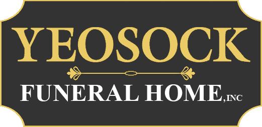 Yeosock Funeral Home logo in gold and white on a dark background