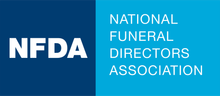 NFDA logo with white letters on dark blue, beside “National Funeral Directors Association” on blue background