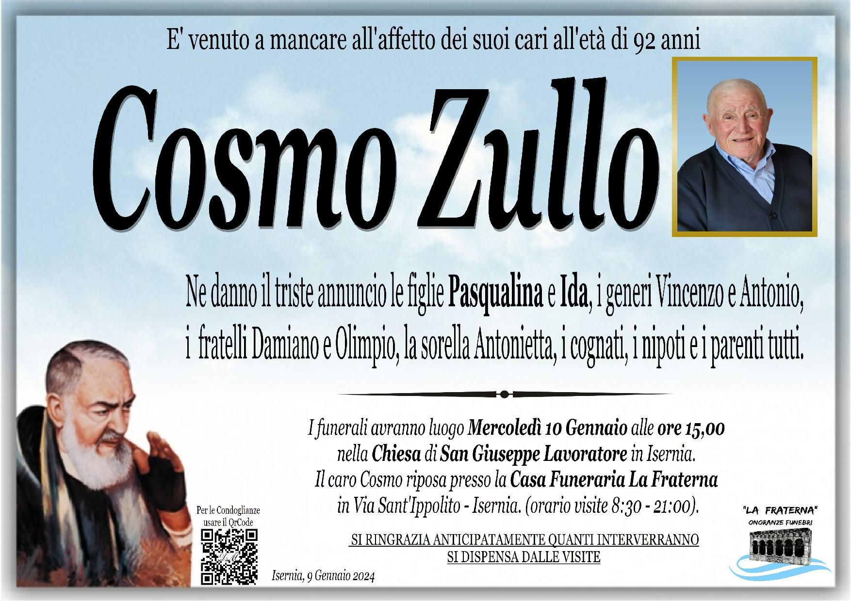 necrologio Cosmo Zullo