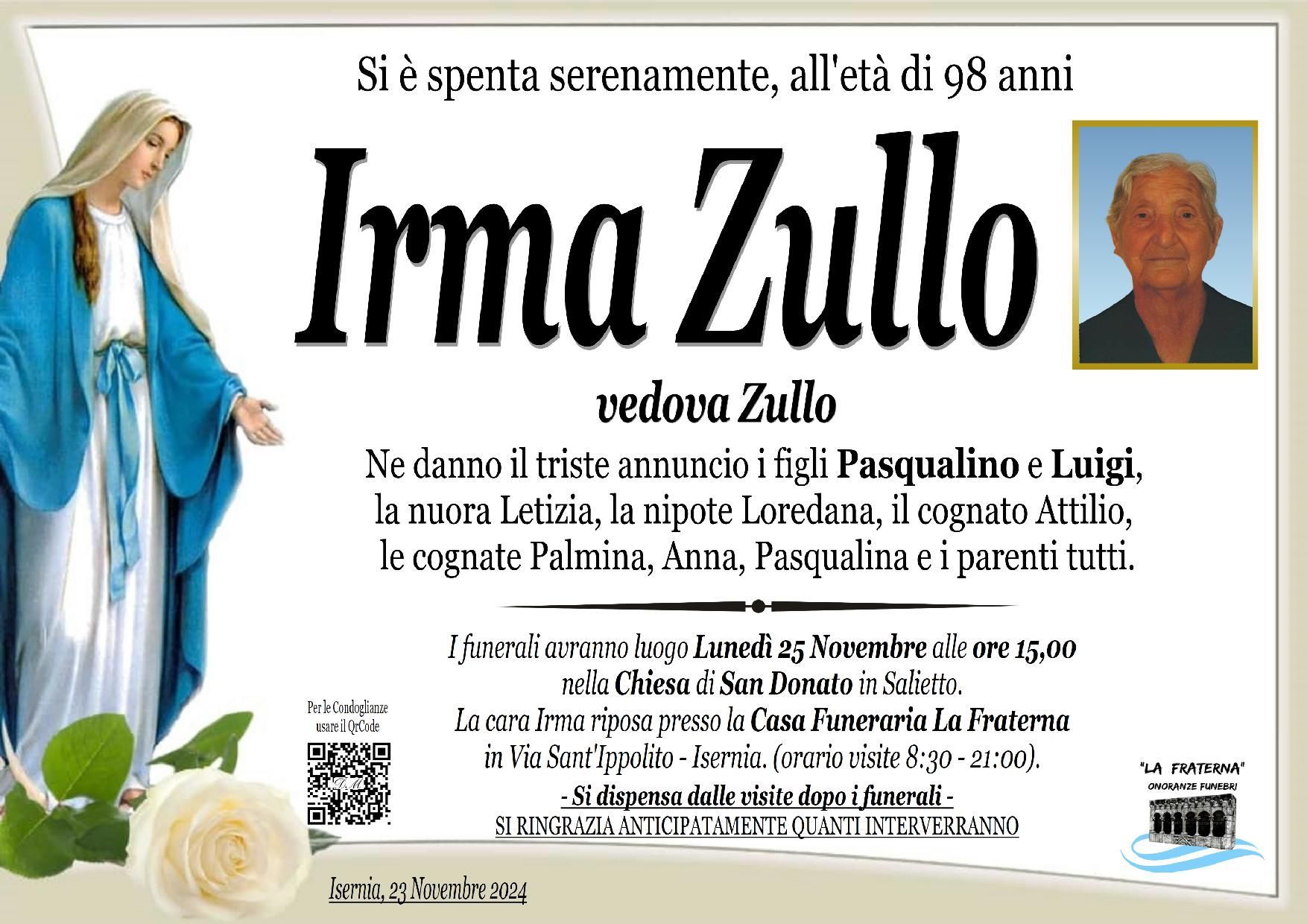 necrologio Irma Zullo