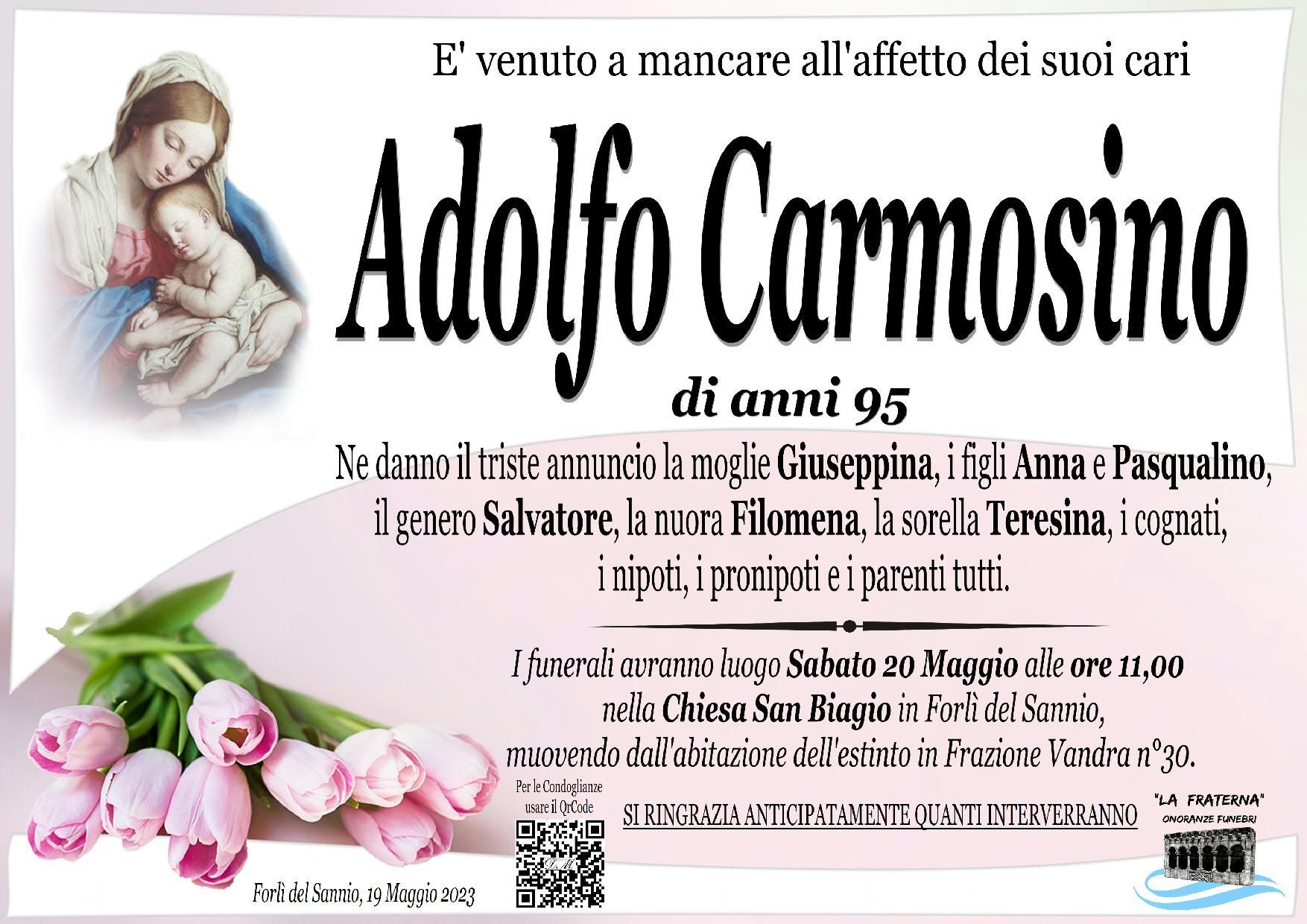 necrologio Adolfo Carmosino