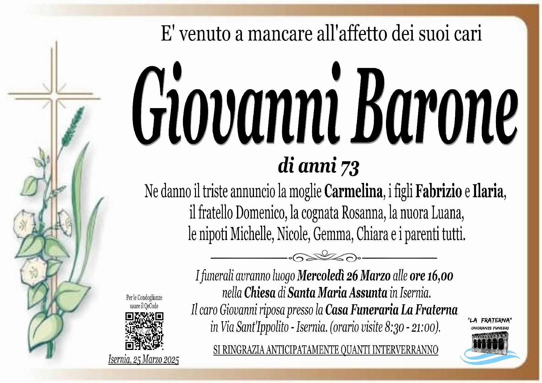 necrologio Giovanni Barone