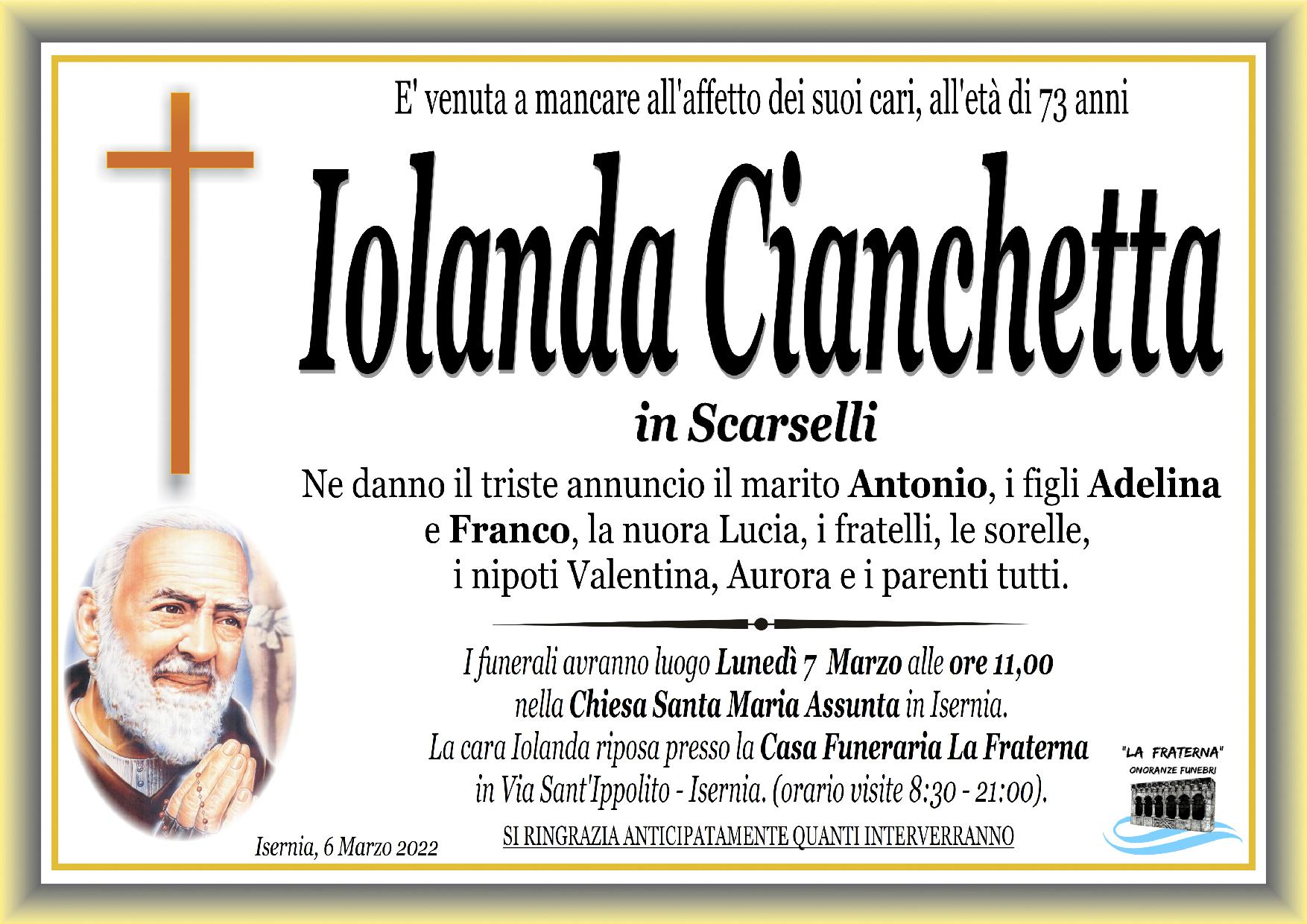 necrologio Cianchetta Iolanda