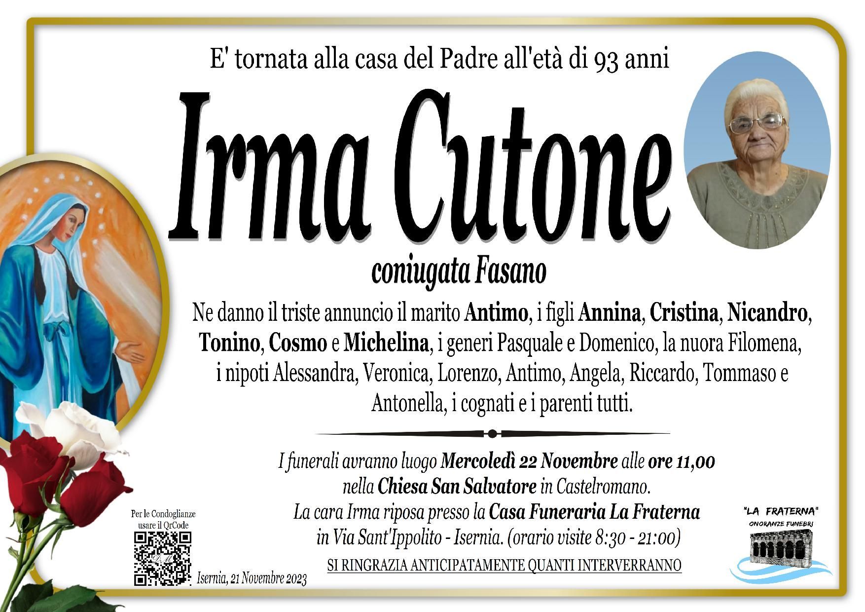 necrologio Irma Cutone