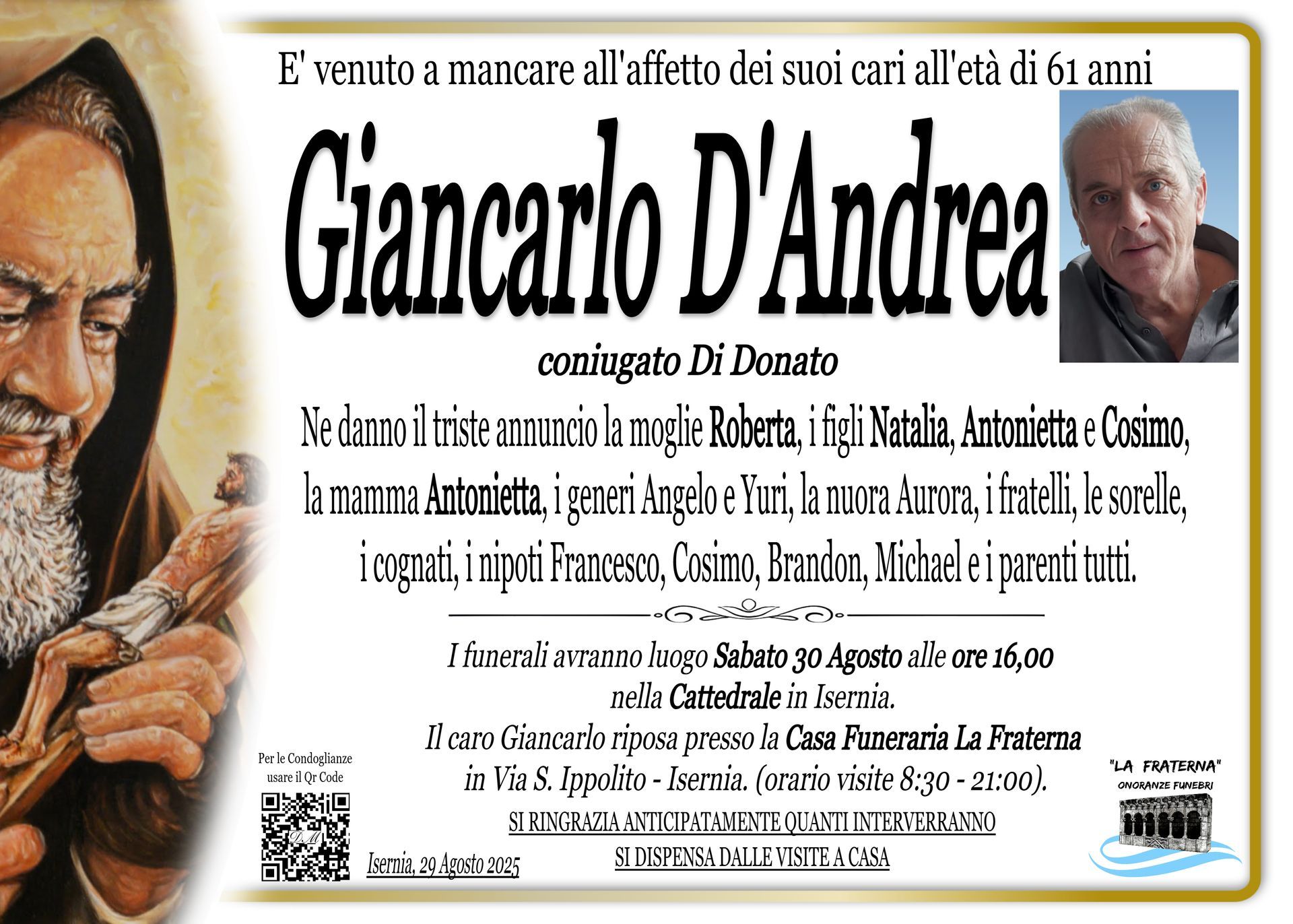 necrologio Giancarlo D'Andrea