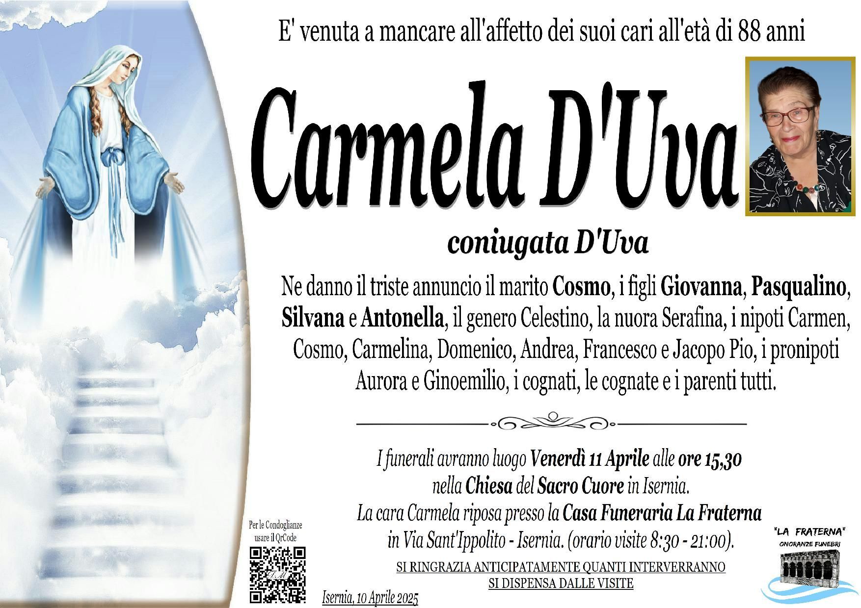 necrologio Carmela D'Uva
